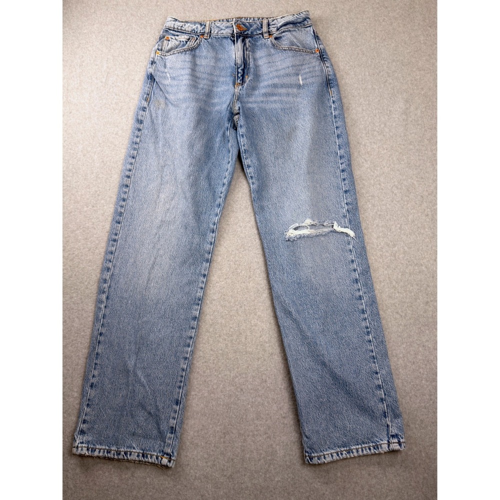 Garage Denim Slouchy High Rise Straight Leg Distressed Jeans Light Wash Size 26
